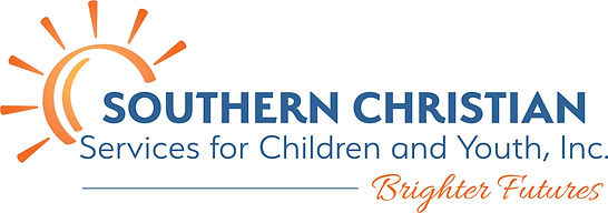 logo showing text coming from shining sun: Southern Christian Services for Children and Youth, Inc. Brighter Futures